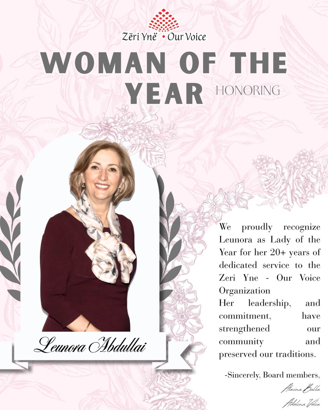 Woman of the Year announcement honoring Leunora Abdullai.